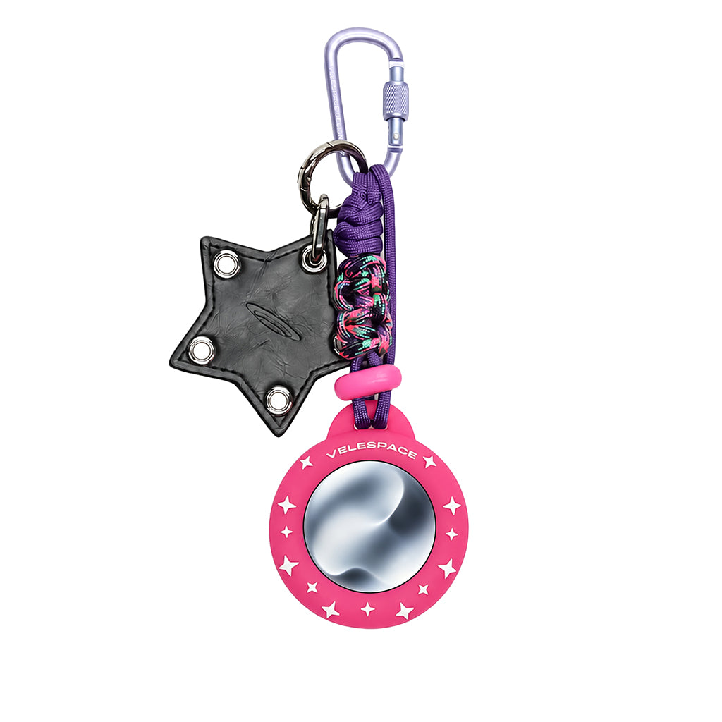 GLITTER Bump Cord Keychain (STAR ORBIT) - Rose Red/Black